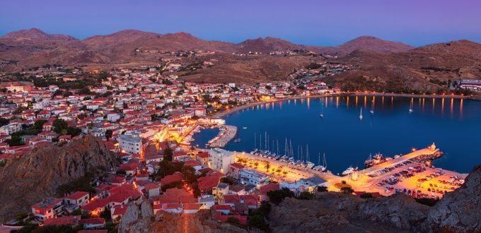 Panoramic,View,To,Myrina,Village,From,The,Old,Fortress,,Lemnos